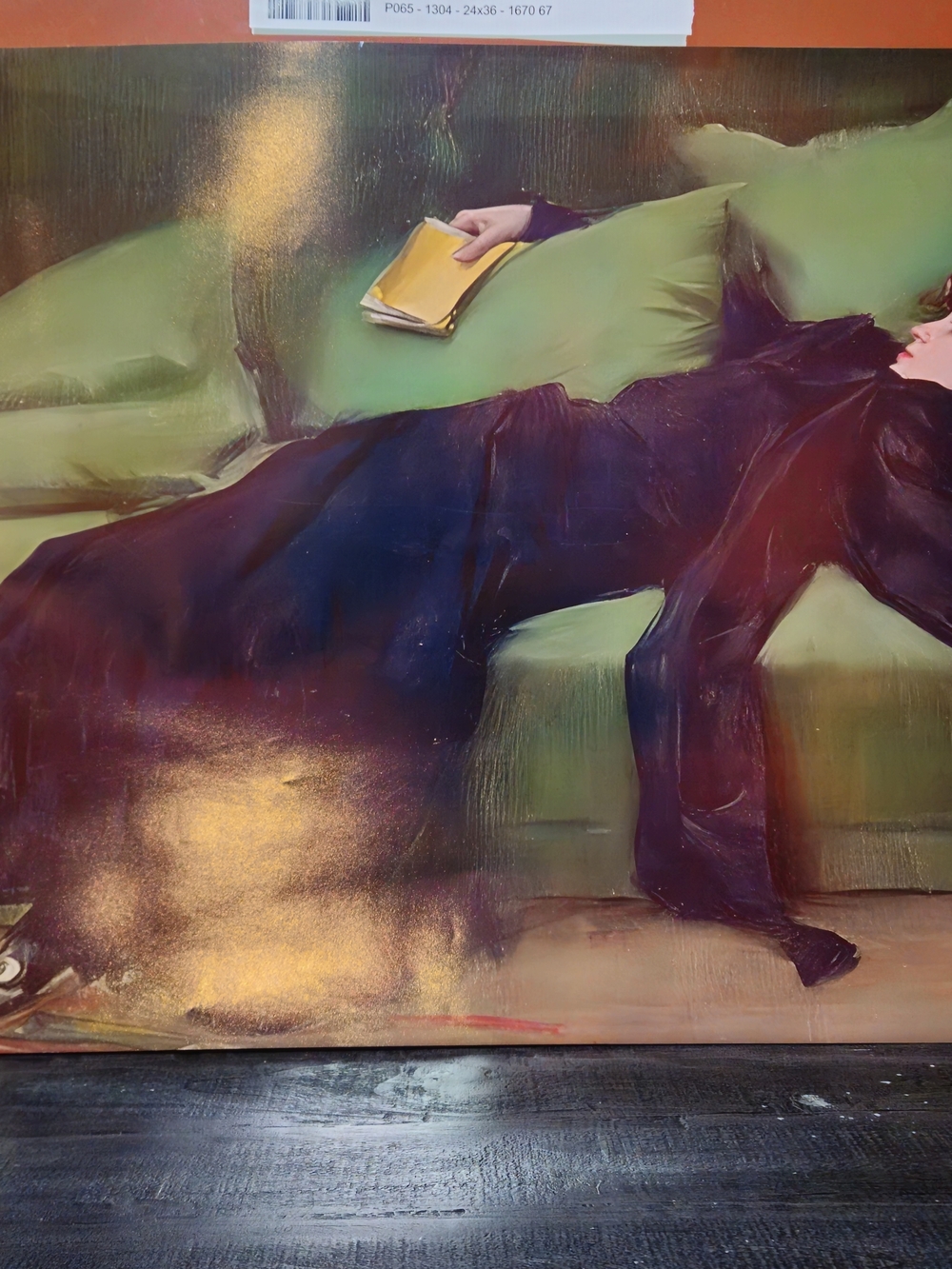 Decorative Art Print — Woman Reclining on Green Sofa (Green, Black)